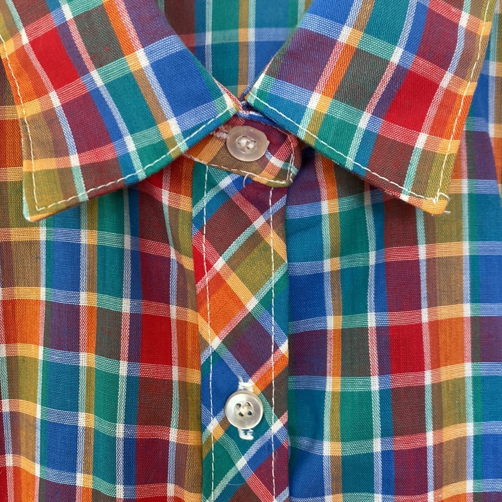 Vintage button-up rainbow plaid shirt